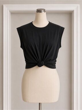 Bohme Black Sleeveless Tie Front Muscle Tee